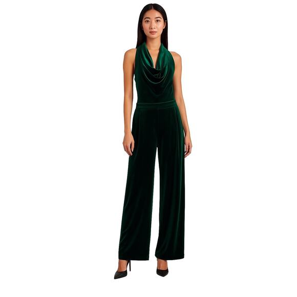 Skies Are Blue Hunter Green Velvet Sleeveless Jumpsuit XS NWT - Picture 1 of 5